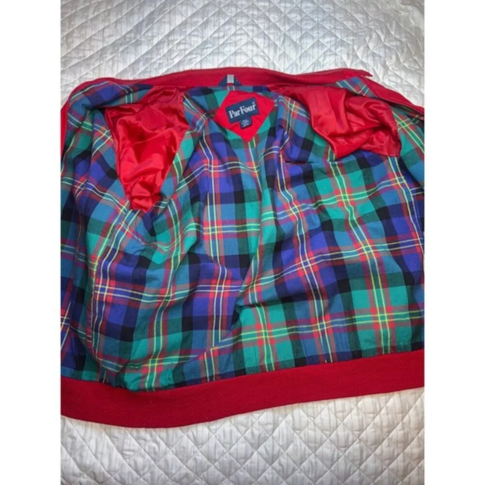 Vintage Par Four Harrington Jacket XL Tall Red Plaid Lined Made in Korea